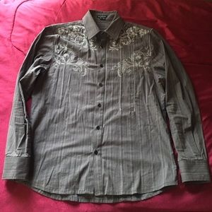 Long Sleeve Button Up Grey Shirt with graphics